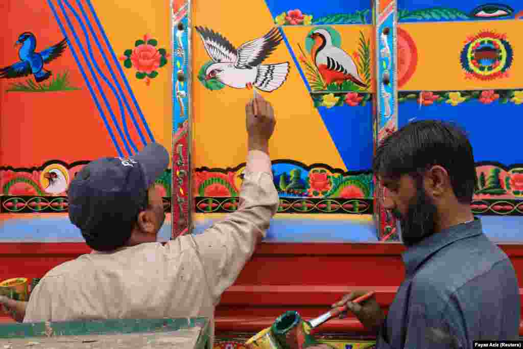 As Pakistan stumbles from one crisis to the next, painters such as 40-year-old Khan Syed and his colleague Jamshaid Kha, 35, who paint out of a workshop in Peshawar, are seeing demand for their works fall.