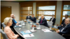 Orbán Viktor magyar kormányfő egy asztalnál (b–j) Ursula von der Leyennel, az Európai Bizottság elnökével, Charles Michellel, az Európai Tanács elnökével, Emmanuel Macron francia elnökkel és Olaf Scholz német kancellárral Brüsszelben 2023. december 14-én