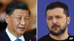 Președintele Ucrainei, Volodimir Zelenski (dreapta), și președintele Chinei, Xi Jinping (colaj) 