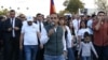 The ruling party's mayoral candidate, Tigran Avinian, leads a campaign rally in Yerevan on September 15.