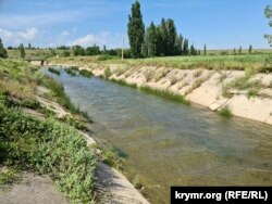 Река Биюк-Карасу ниже плотины Белогорского водохранилища, Крым, июль 2023 года