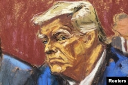 Дональд Трамп во время предъявления обвинений 13 июня 2023 года. Рисунок судебного художника