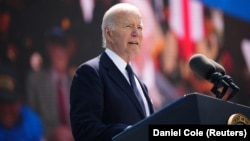 U.S. President Joe Biden delivers a speech during a commemorative ceremony to mark the 80th anniversary of D-Day at the U.S. cemetery in Colleville-sur-Mer, Normandy, France, on June 6.
