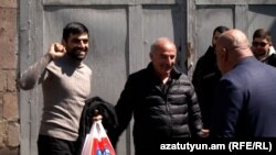 Armenia - Opposition deputy Mher Sahakian (left) is released from custody, Aprl 3, 2023.