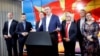 Председателят на ВМРО-ДПМНЕ Християн Мицкоски и членове на партията след изборната победа на 8 май 2024 г.