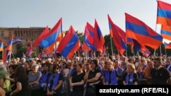 Armenia opposition supporters rally in Yerevan's Republic Square on June 9.