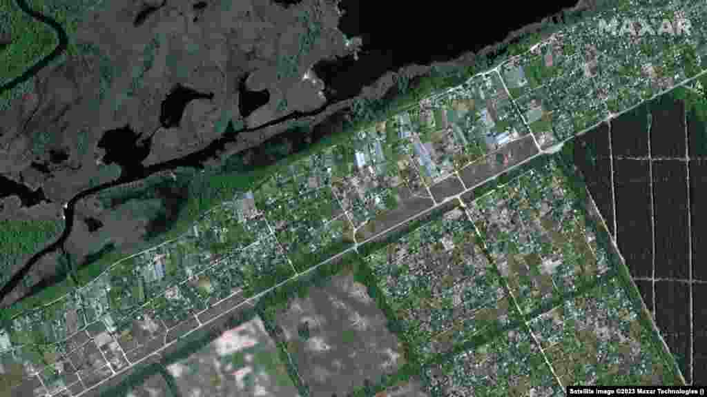 A view of Nyzhnya Krynka from May 15 and June 7.