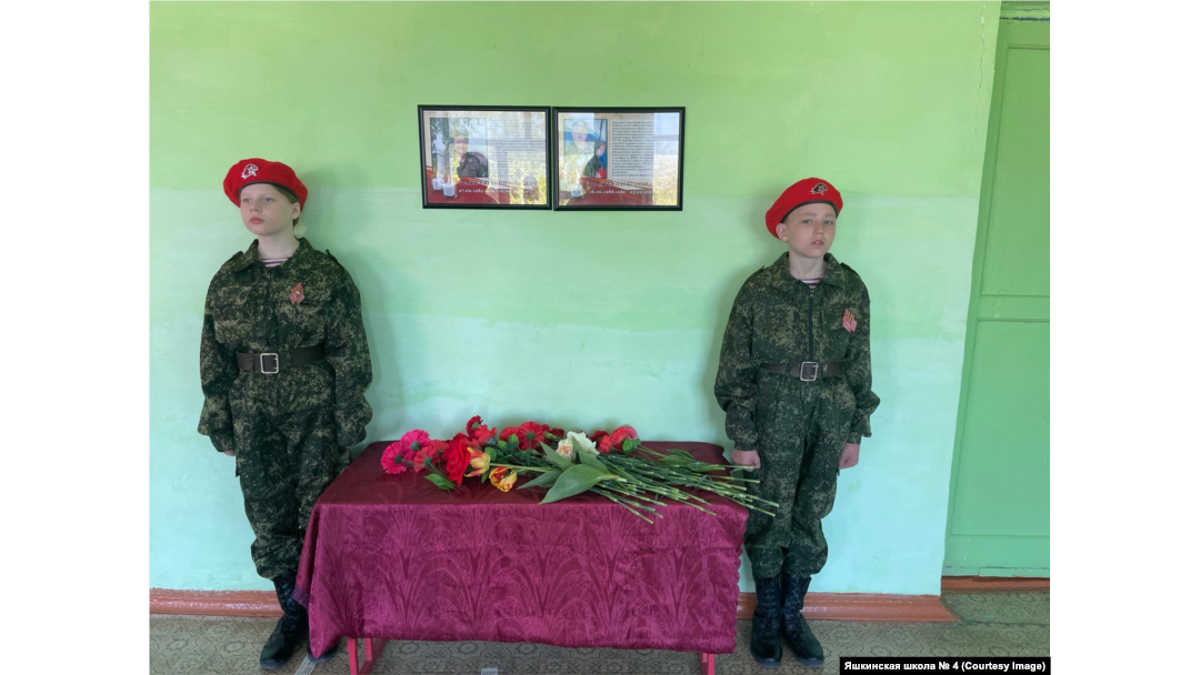 Yashkino's memorial to its fallen sons is in an elementary school.