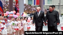 Владимир Путин и Ким Чен Ин. Пхеньян, КНДР, июнь 2024 года