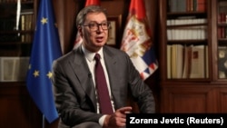 Predsednik Srbije Aleksandar Vučić govori u intervjuu Rojtersu u Beogradu, Srbija, 28. septembra 2023.