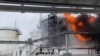 Пажар на нафтабазе ў Клінцах у выніку атакі бесьпілётніка, студзень 2024