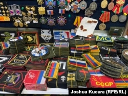 A selection of patches at a shop next to the Russia's 102nd military base in Gyumri.