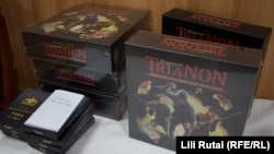 Trianon-themed board games on display at the Carpathia Restaurant and Hotel in Varpalota