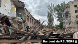 Buildings destroyed by a Russian air strike in Orikhiv, in Ukraine's Zaporizhzhya region, on July 10.