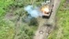 Знімок із дрона наслідків удару по танку в районі Бахмуті, дані аеророзвідки 420-го батальйону 57-ї механізованої бригади, 15 липня 2023 року