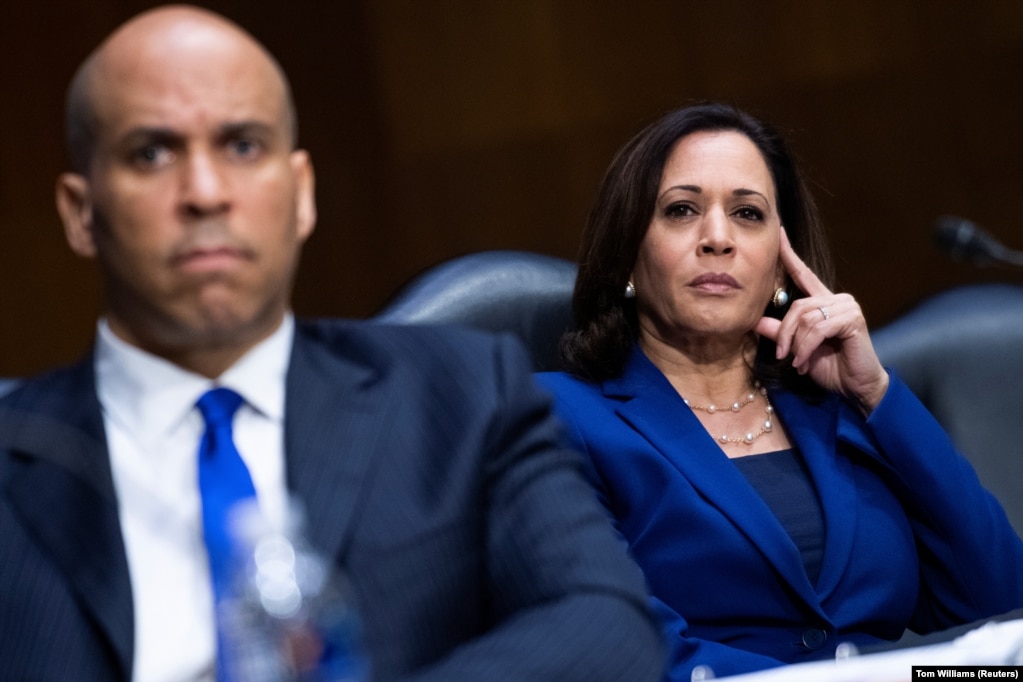 Kamala Harris në një takim të Komitetit Gjyqësor të Senatit të SHBA, 16 qershor 2020. Pas vrasjes nga policia të afrikano-amerikanit George Floyd, e cila shkaktoi protesta të dhunshme në të gjithë vendin, Harris foli në mbështetje të reformës radikale të policisë.   