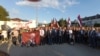 Bosnia-Herzegovina - Republika Srpska officials and citizens which hold a photo of the Russian president during protests in bosnian entity Republic of Srpska in support of Milorad Dodik, the president of that entity, East Sarajevo, 1Sep2023