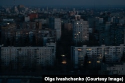 View from a high-rise building during a blackout in Kharkiv on April 5
