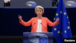 European Commission President Ursula von der Leyen delivers the State of the European Union address to the European Parliament in Strasbourg, France, on September 13.