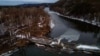 This aerial photograph shows a destroyed bridge in the village of Bohorodychne, Donetsk region, on February 21.