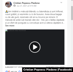 Ascensiunea Mamei Maria pe Facebook a început pe 27 iunie 2021, cu o postare a lui Popescu Piedone.