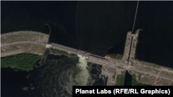 Каховська ГЕС перед вибухом. Супутниковий знімок Planet Labs (4 червня 2023 р.)