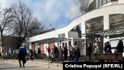 Smoke pours out of Moscow's embassy in Chisinau on March 17.