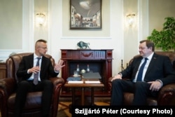 Візыт міністра замежных спраў Вугоршчыны Пэтэра Сіярта ў Менск, сустрэча з тагачасным міністрам замежных спраў Сяргеем Алейнікам. 29 траўня 2024