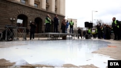 Milk was poured onto the streets of Bulgaria by protesting farmers on February 13. 