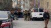 Armenia - Security forces are seen near a police station in Yerevan's Nor Nork district attacked by three men, March 24, 2024