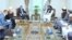 Zamir Kabulov, Russia's presidential envoy to Afghanistan (center left), meets with Amir Khan Muttaqi (center right), the Taliban foreign minister, in Kabul on April 23.