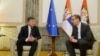 Specijalni izaslanik EU za dijalog Srbije i Kosova Miroslav Lajčak razgovara u Beogradu sa predsednikom Srbije Aleksandrom Vučićem, 5. jula 2023. 