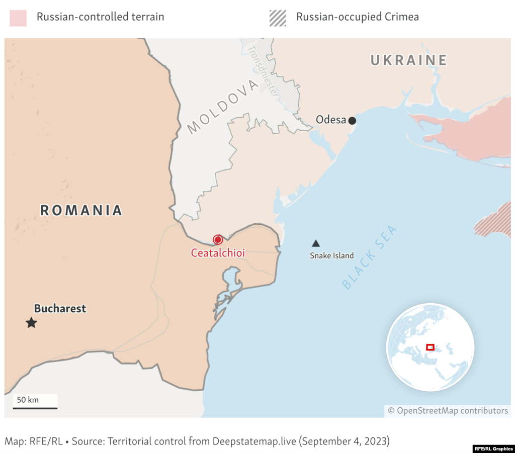 A map showing Ceatalchioi, on the border with Ukraine.&nbsp; Romania&rsquo;s military have since said there is no evidence of an explosion at the site and that the trees photographed at the site were damaged by a fire &quot;that could have been caused by fuel leaking from fragments of a drone.&quot;&nbsp;