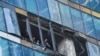 Пошкоджена офісна будівля в «Москва-Сіті» після повідомлення про атаку безпілотника, 1 серпня 2023 року
