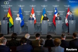  Заключителната конференция от мирната среща с присъединяване на президентите на Гана, Швейцария, Украйна и Чили, председателката на Европейска комисия и министър председателят на Канада, 16 юни 2024 година 