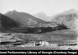 The Gergeti Trinity Church (top left) overlooks the sparsely populated plateau that is today the site of the thriving tourist town of Stepantsminda in northern Georgia.