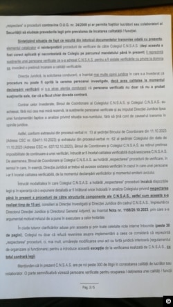 O parte din memoriu CNSAS transmis către patru Comisii ale Parlamentului