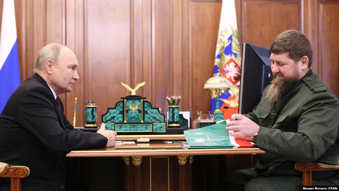 Russia’s President Vladimir Putin (L) and Head of the Chechen Republic Ramzan Kadyrov during a meeting at the Moscow Kremlin