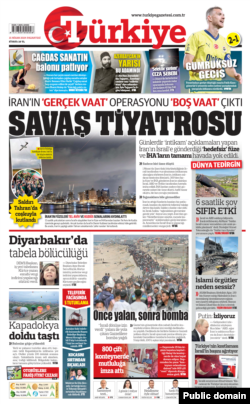صفحه نخست روزنامه ملی‌گرای «ترکیه» در روز ۱۵ آوریل