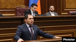 Armenia - Defense Minister Suren Papikian addresses the National Assembly, June 14, 2023.