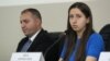 Armenia - Economy Minister Vahan Kerobian (left) and his deputy Ani Ispirian attend a news conference in Yerevan, January 8, 2024.
