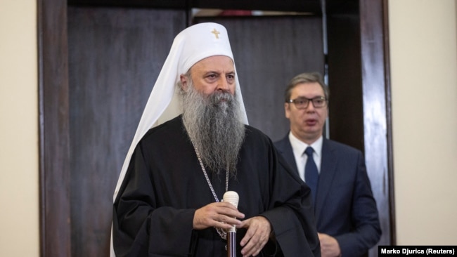 Patrijarh Srpske pravoslavne crkve Porfirije (levo) i predsednik Srbije Aleksandar Vučić, Beograd, 27. decembra 2022.