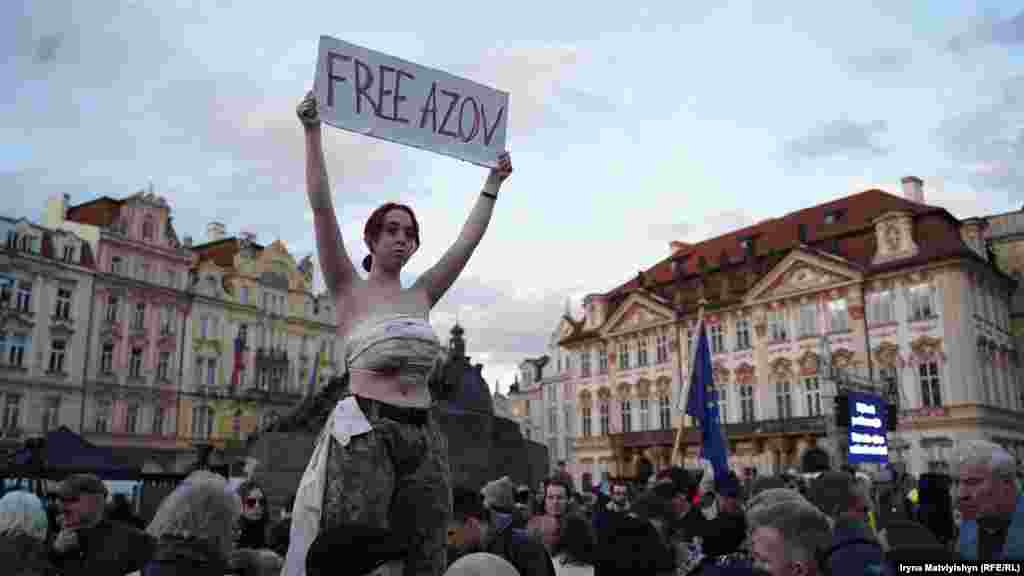 People rally in support of Ukraine in Prague on the second anniversary of Russia&#39;s full-scale invasion on February 24.