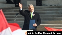 Orbán Viktor miniszterelnök a Nemzeti Múzeumnál tartott megemlékezésen 2024. március 15-én