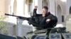 Kremlin-backed Chechen autocrat Ramzan Kadyrov takes a ride on an upgraded T-72 tank in Grozny in May 17.
