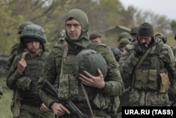 Mobilized Russian reservists at a training ground in Donetsk in October 2022.