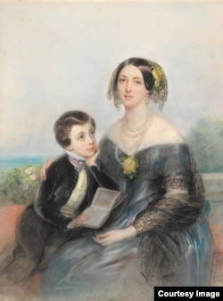 Аврора Карловна Демидова с сыном Павлом. Художница Laure Houssay de Leomenil, 1840-е гг.