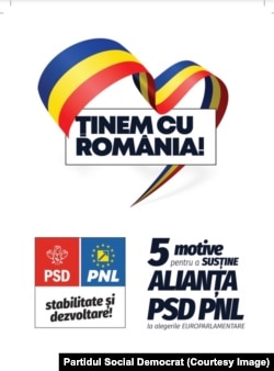 Flyer PSD-PNL cu promisiunile pentru alegerile europarlamentare din 2024.