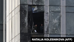 Последствия удара беспилотника по небоскрёбу в «Москва-Сити»