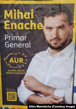 Mihai Enache, candidatul AUR pentru Primăria Capitalei. Afiș electoral, Piața Unirii